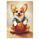 Corgi Dog Basketball Canvas Wall Art for Sports Lovers Artwork for Corgi Lovers Sports Wall Poster Décor on Ready to Hang 1.5" Thick Canvas Wrap, Floating Framed Canvas, Flat Rolled Canvas